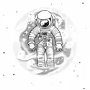 Astronaut floating in space surrounded by swirling galaxies and nebulae, holding a glowing marijuana joint tattoo design idea