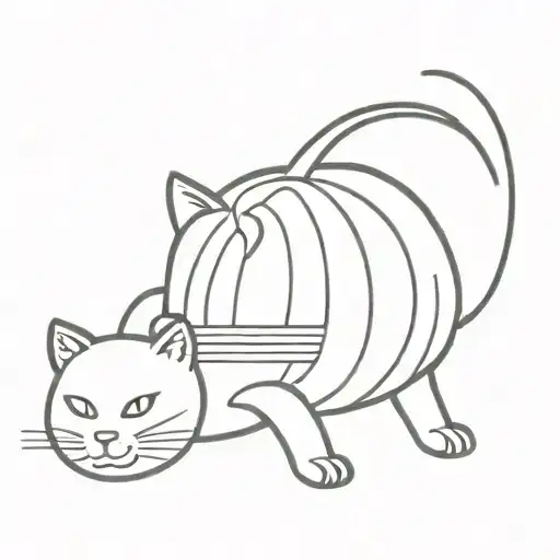 stripped cat with pumpkin  tattoo design idea