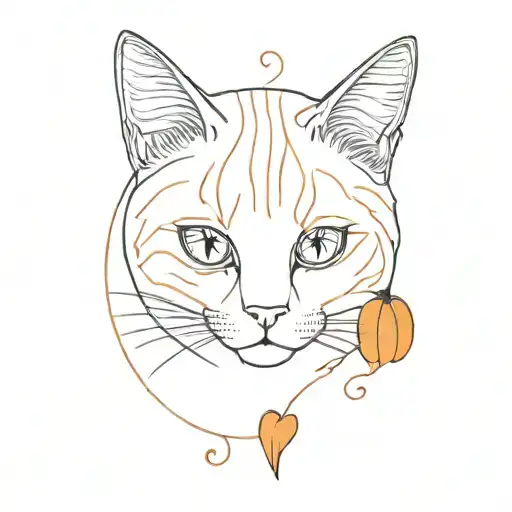 Orange cat with pumpkin  tattoo design idea