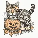 Orange cat with pumpkin  tattoo design idea