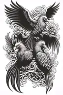 Phoenix rising with two chicks under the wing spread tattoo design idea