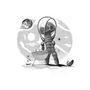 A picnic on a distant planet with aliens and a biology-themed picnic basket tattoo design idea