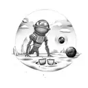 A picnic on a distant planet with aliens and a biology-themed picnic basket tattoo design idea