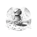 A picnic on a distant planet with aliens and a biology-themed picnic basket tattoo design idea