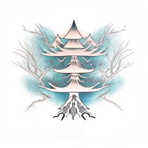 wings tree with roots in a triangle tattoo design idea