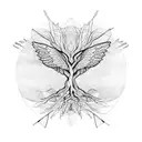 wings tree with roots in a triangle tattoo design idea