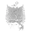 wings tree with roots in a triangle tattoo design idea