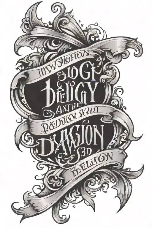 Vertical Lettering Tattoo "My ideology is the dawn of each day and my religion is the light in the darkness" tattoo design idea