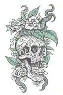 e a skull, a snake, and floral/rainforest. tattoo design idea