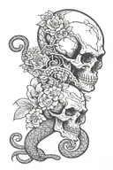 e a skull, a snake, and floral/rainforest. tattoo design idea