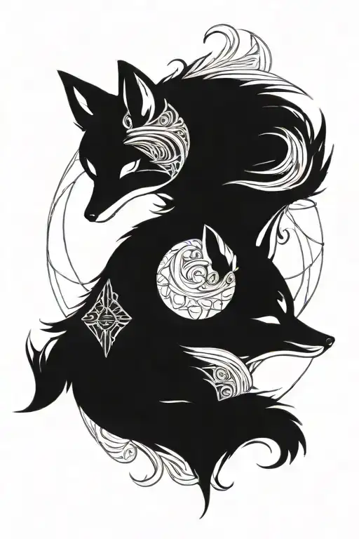 Two foxes yin yang symbol formed using intricate geometric tattoo design idea