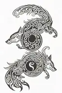  yin yang symbol formed by two foxes dancing in the forest tattoo design idea