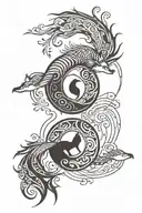  yin yang symbol formed by two foxes dancing in the forest tattoo design idea