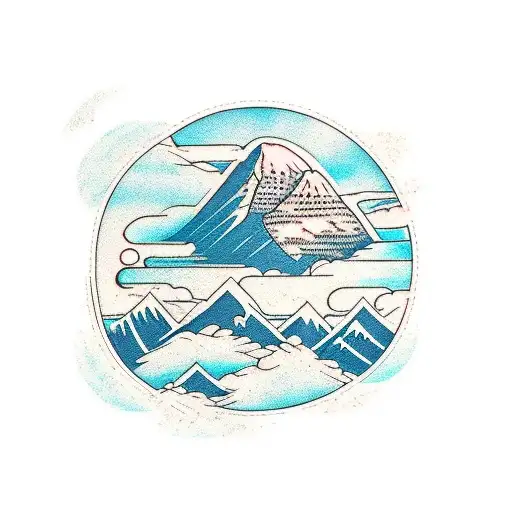 rectangle, rugby, mountain background, clouds, blue, green, black tattoo design idea