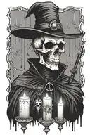 gothic, skulls, ghost, raven, plague doctor, candles, rain, lightning tattoo design idea