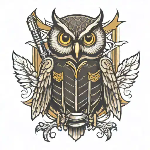 uniformed and armed owl tattoo design idea