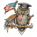 owl with rifle and flag uses flags tattoo design idea