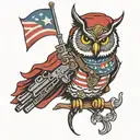 owl with rifle and flag uses flags tattoo design idea