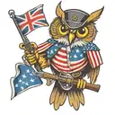 owl with rifle and flag uses flags tattoo design idea