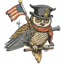 owl with rifle and flag uses flags tattoo design idea
