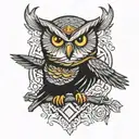 uniformed and armed owl tattoo design idea