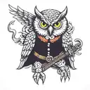 uniformed and armed owl tattoo design idea