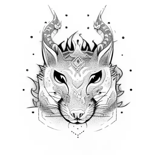 fantasy style, ferret shaped furry dragon with leopard animal print tattoo design idea