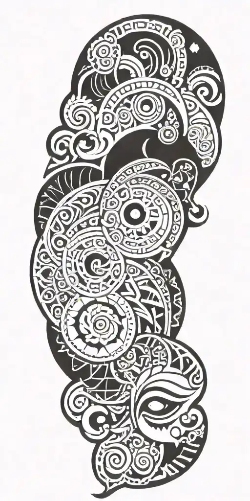 A Polynesian-inspired tattoo design featuring traditional Hawaiian symbols of family and protection, incorporating elements of strength like a tribal warrior motif tattoo design idea