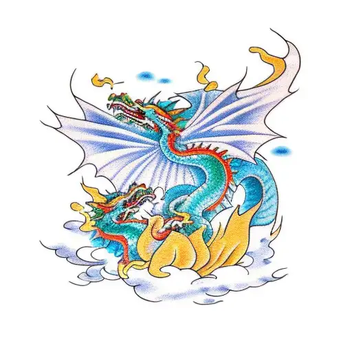happy baby dragon and baby phoenix tattoo design idea