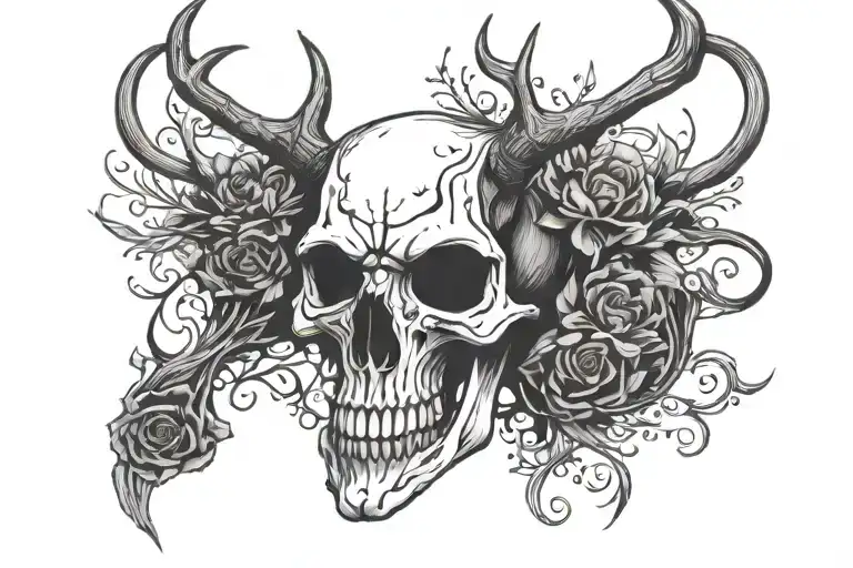 skull deer head dark tall horn skull tattoo design idea