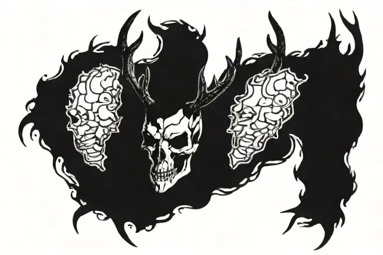 deer head dark tall horn skull tattoo design idea