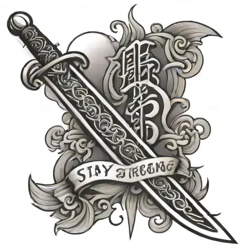 japanese sword with the message stay strong   tattoo design idea