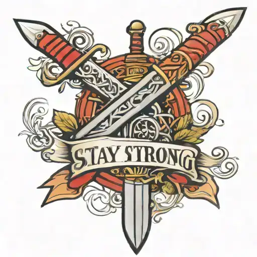 warrior sword with the message stay strong tattoo design idea