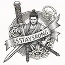 japanese sword with the message stay strong man holding tattoo design idea