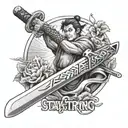 japanese sword with the message stay strong man holding tattoo design idea