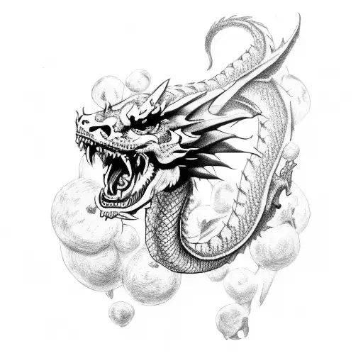 Dragon with skulls and tiger tattoo design idea