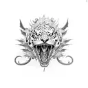 Dragon with skulls and tiger tattoo design idea