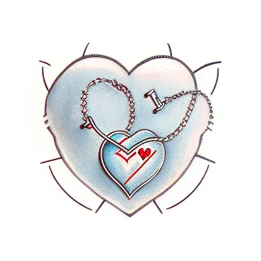 4 love hearts interconnected with chains and barb wire in a line  tattoo design idea