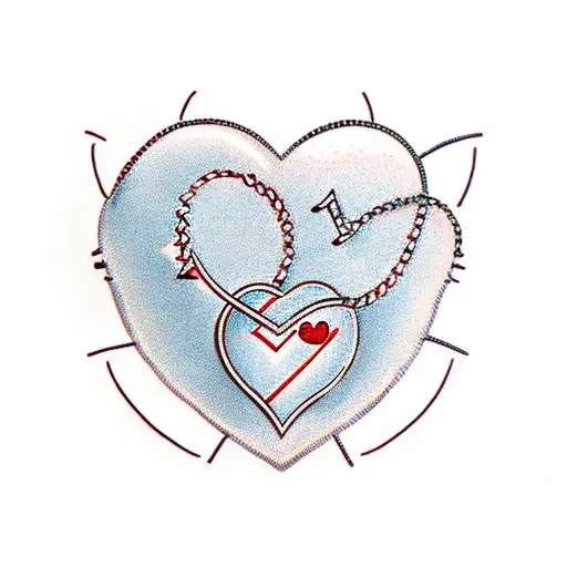 4 love hearts interconnected with chains and barb wire in a line  tattoo design idea