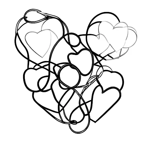 4 love hearts interconnected with chains and barb wire in a line  tattoo design idea