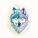 two halves of a wolf. Left is jouyful, right is snarling tattoo design idea