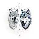 two halves of a wolf. Left is jouyful, right is snarling tattoo design idea