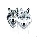 two halves of a wolf. The Left side is smiling and the right side is showing teeth tattoo design idea