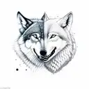 two halves of a wolf. The Left side is smiling and the right side is showing teeth tattoo design idea