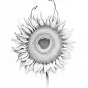 HUELLA DACTILAR EN FORMA DE CORAZON CON GIRASOLES Y UNA BIBLIA AL REDEDOR DEL NOMBRE BEATRIZ tattoo design idea