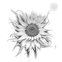 HUELLA DACTILAR EN FORMA DE CORAZON CON GIRASOLES Y UNA BIBLIA AL REDEDOR DEL NOMBRE BEATRIZ tattoo design idea