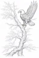 a tree with an eagle sitting in the tree. I want the tree to have no leaves. I want the eagles wing shown as a branch  tattoo design idea
