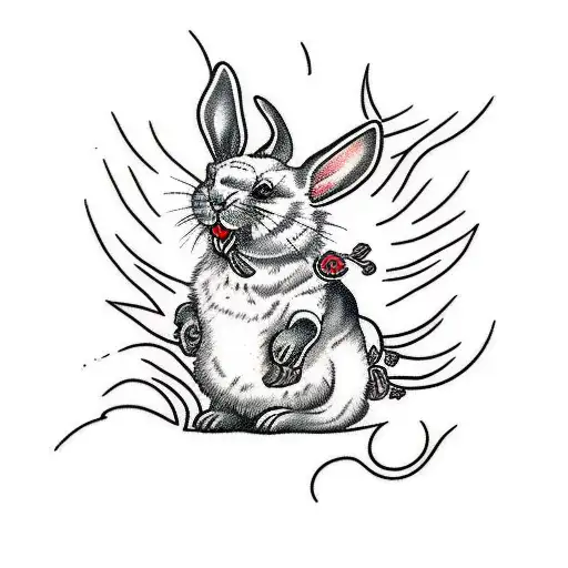 jumping white rabbit with thorns curling around it tattoo design idea