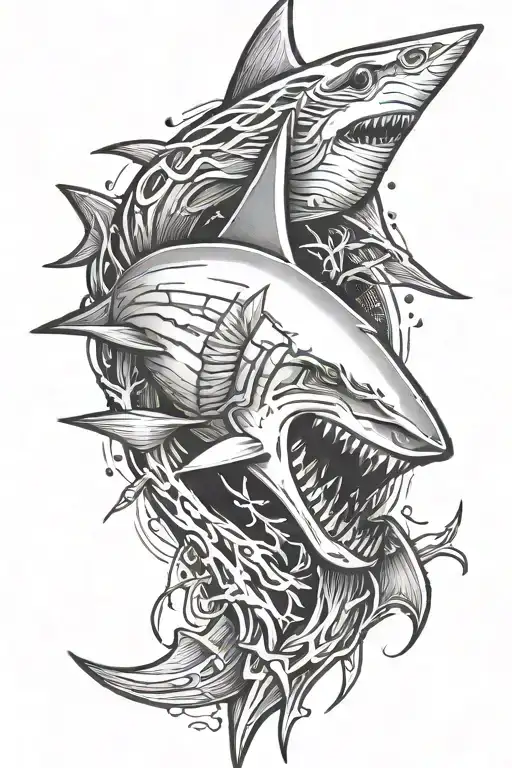 arrow head with deer tracks and a shark jaw tattoo design idea
