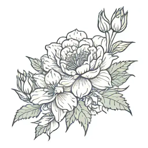 Carnation flower, rose flower, Water Lily flower, Gladiolus flower, Chrysanthemum flower, Narcissus flower, daisy flower tattoo design idea